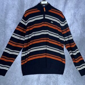 Lacoste Mens Quarter Zip Striped Sweater Black Orange White Size 7 XXL AH3036‎